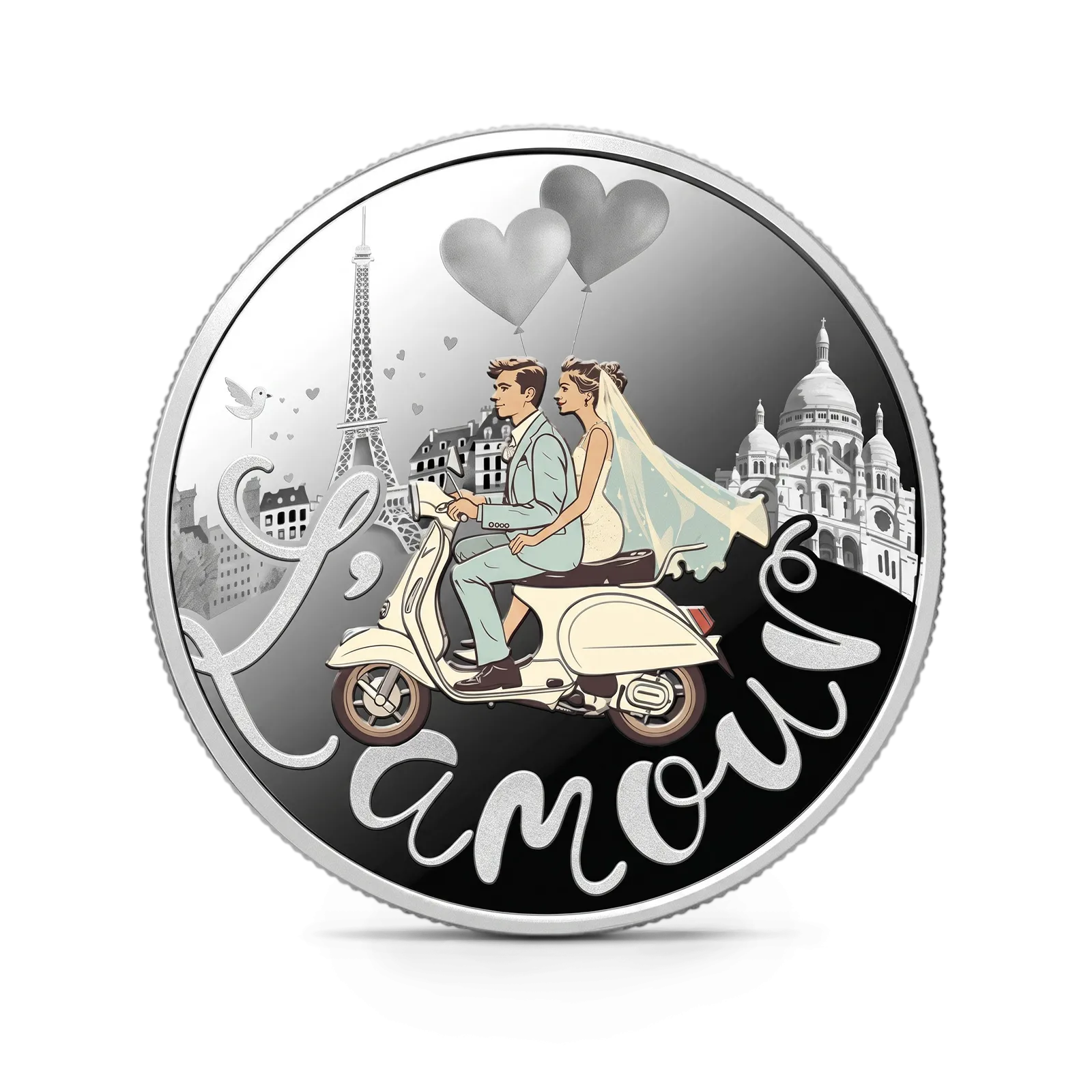 Монета "Свадебная монета Lamour", 2025 г., Серебро, 17,5 гр., проба 999, КАМЕРУН