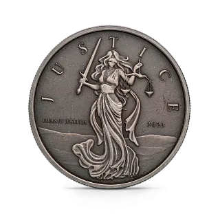 Монета "Леди Юстиция (Antique)", 2023 г., Серебро, 31,1 гр., проба 999, ГИБРАЛТАР