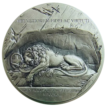 Монета "Печальный лев Люцерна", 2023 г., Серебро, 31,1 гр., проба 999, КАМЕРУН
