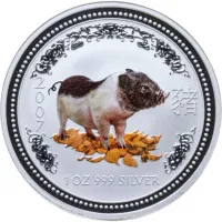 Монета "Год Свиньи (цветное покрытие)", 2007 г., Серебро, 31,1 гр., проба 999, АВСТРАЛИЯ