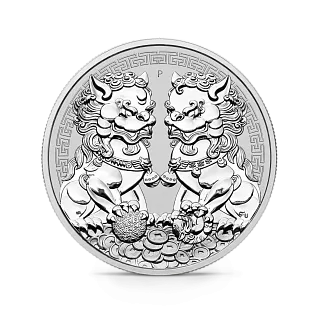 Монета "Львы-хранители Пиксиу", 2020 г., Серебро, 31,1 гр., проба 999.9, АВСТРАЛИЯ