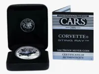 Монета "Corvette. Автомобильная классика", 2006 г., 31,1 гр., проба 999, ТУВАЛУ