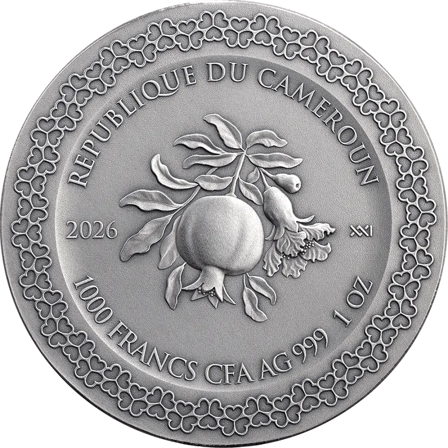 Монета "Вечная любовь, Небесная красота", 2026 г., 31,1 гр., проба 999, КАМЕРУН