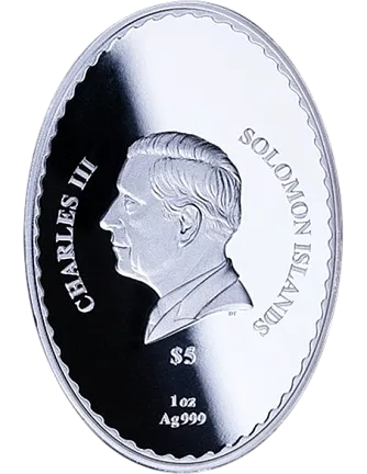 Монета "Дед Мороз и Снегурочка (матрешка)", 2026 г., Серебро, 31,1 гр., проба 999, СОЛОМОНОВЫ ОСТРОВА