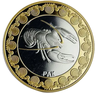 Монета "Рак. Знаки зодиака", 2012 г., Серебро, 31,1 гр, ппроба 925, ТОКЕЛАУ