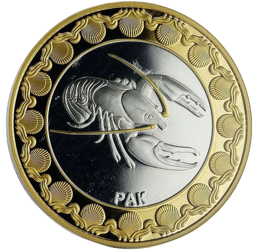 Монета "Рак. Знаки зодиака", 2012 г., Серебро, 31,1 гр, ппроба 925, ТОКЕЛАУ