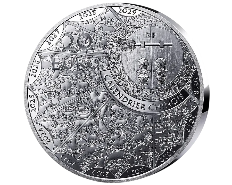Монета "Год Козы", 2027 г., Серебро, 31,104 гр., проба 999, ФРАНЦИЯ