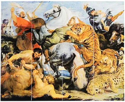 Монета «Охота на Тигра» Питер Пауль Рубенс, 2016 г., Серебро, 500,00 гр., проба 999, КАМЕРУН