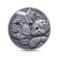 Монета "Семьи дикой природы - Черная пума", 2016 г., Серебро, 31,1 гр., проба 999, НИУЭ