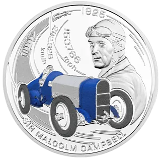 Монета "Сэр Малколм Кэмпбелл", 2025 г., 31,1 гр., проба 999, МАЛЬТА