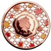 Монета «Филигранный Кленовый лист. 35 лет выпуска»,  2023 г., Серебро, 62,2 гр., проба 999, СОЛОМОНОВЫ ОСТРОВА