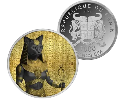 Бастет - Богиня кошек, -, 2025 г., Серебро, 31,1 гр., проба 999, БЕНИН